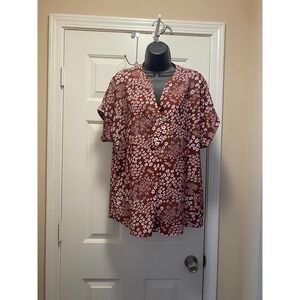 Maroon Top with White Flowers Size Large